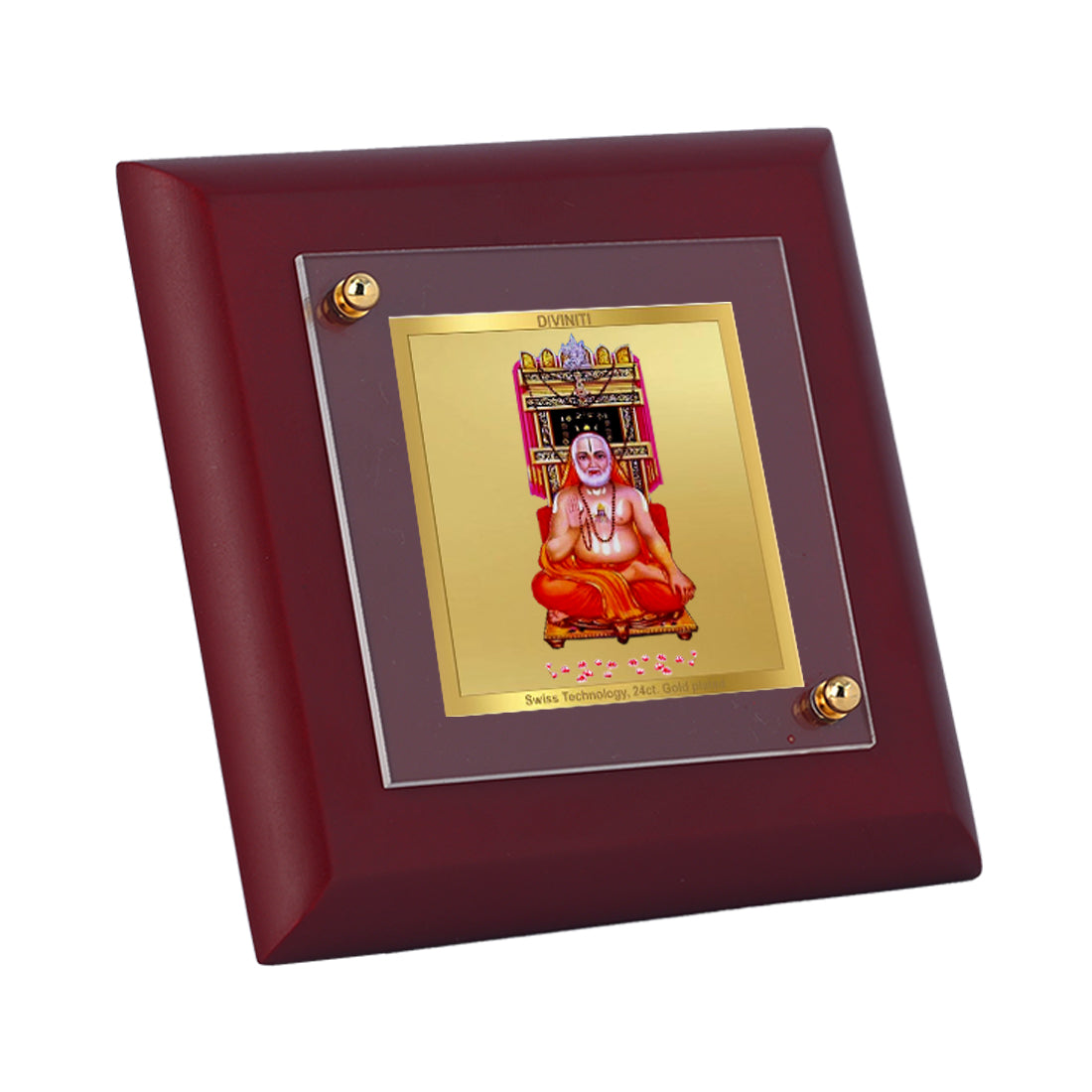 Diviniti 24K Gold Plated Raghvender Swami Photo Frame for Home Decor, Table Top, Puja Room, Gift | MDF Size 1A (9.9x9.9 CM)