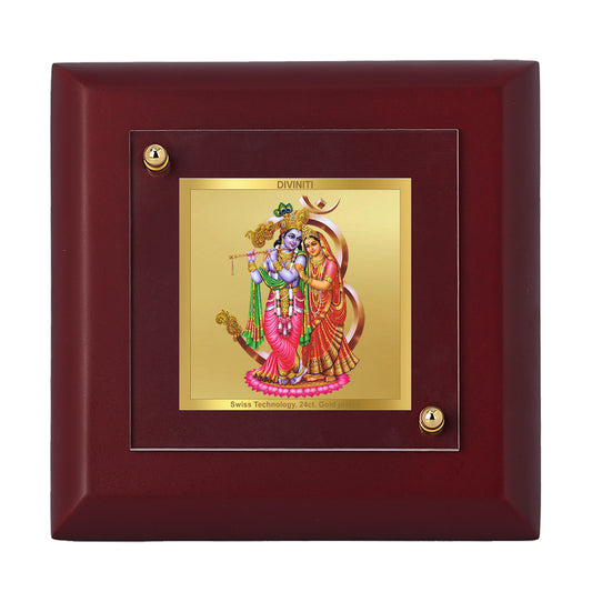 Diviniti 24K Gold Plated Goddess Radha Krishna Photo Frame for Home & Office Decor, Tabletop, Puja Room, Premium Gift | MDF Size 1A (9.9x9.9 CM)