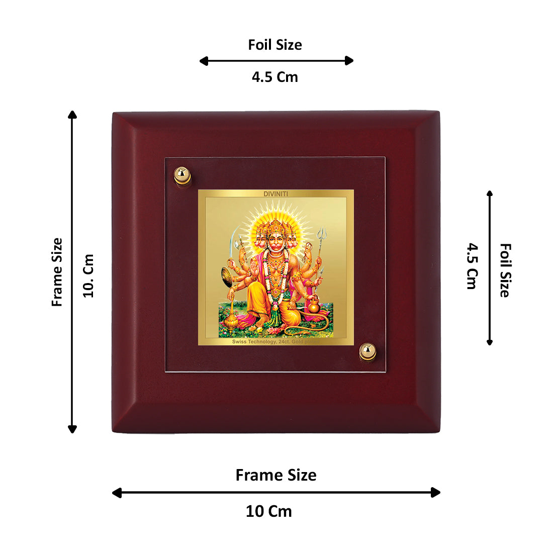 Diviniti 24K Gold Plated Lord Panchmukhi Hanuman Photo Frame for Home & Office Decor, Tabletop, Puja Room, Gift | MDF Size 1A (9.9x9.9 CM)