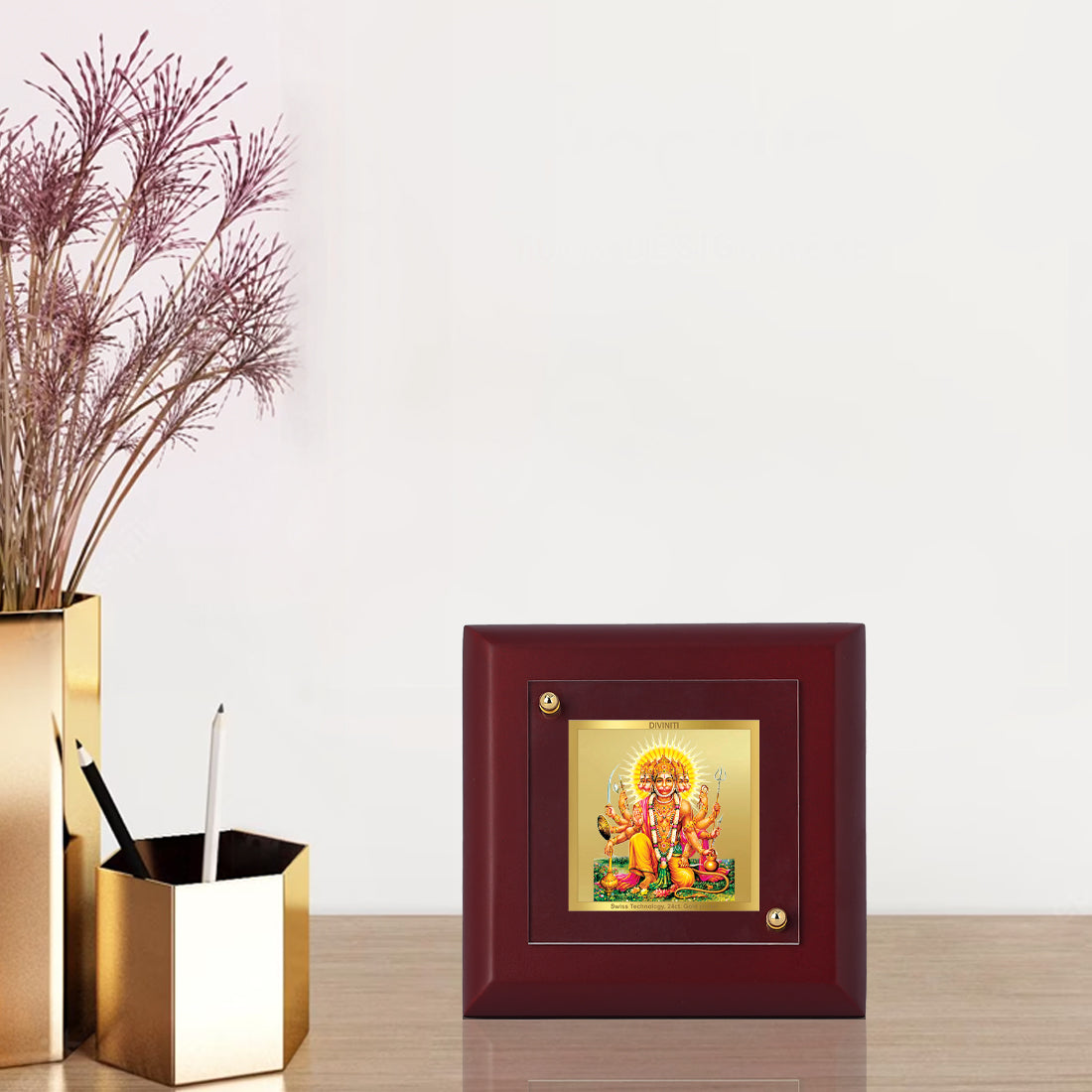 Diviniti 24K Gold Plated Lord Panchmukhi Hanuman Photo Frame for Home & Office Decor, Tabletop, Puja Room, Gift | MDF Size 1A (9.9x9.9 CM)