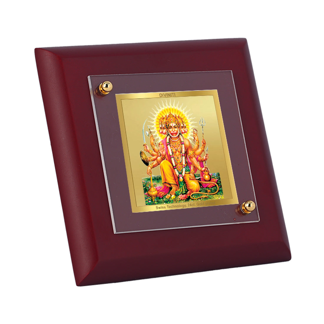 Diviniti 24K Gold Plated Lord Panchmukhi Hanuman Photo Frame for Home & Office Decor, Tabletop, Puja Room, Gift | MDF Size 1A (9.9x9.9 CM)