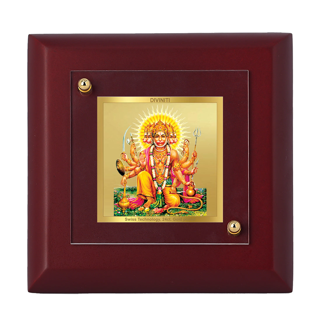 Diviniti 24K Gold Plated Lord Panchmukhi Hanuman Photo Frame for Home & Office Decor, Tabletop, Puja Room, Gift | MDF Size 1A (9.9x9.9 CM)