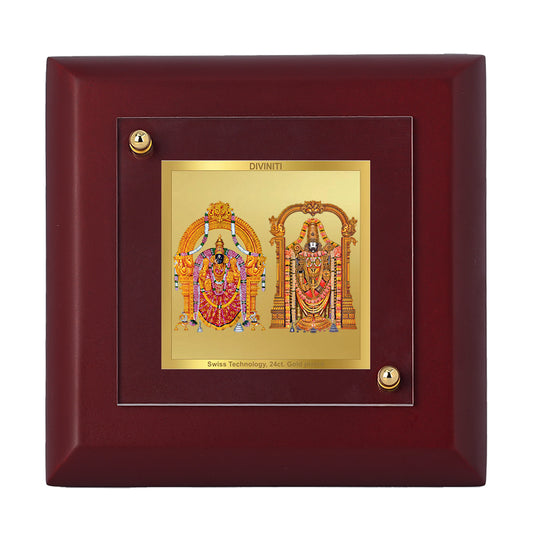 Diviniti 24K Gold Plated Padmawati Balaji Photo Frame for Temple, Puja Room, Home Decor, Tabletop, Gift | MDF Size 1A (9.9x9.9 CM)