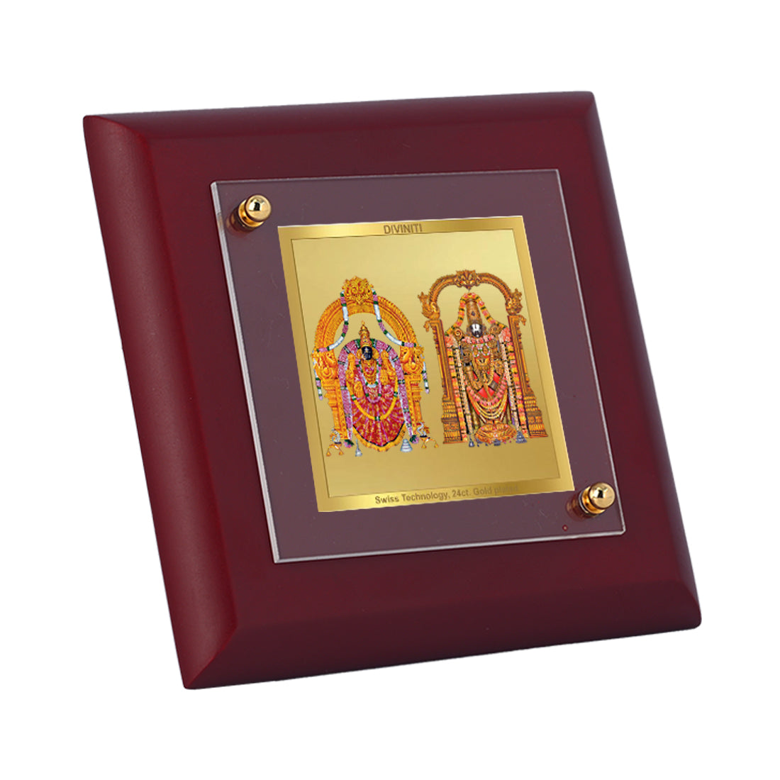 Diviniti 24K Gold Plated Padmawati Balaji Photo Frame for Temple, Puja Room, Home Decor, Tabletop, Gift | MDF Size 1A (9.9x9.9 CM)