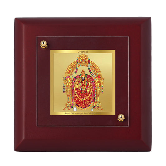 Diviniti 24K Gold Plated Goddess Padmavathi Photo Frame For Home Decor Showpiece, Puja Room, Table Top, Gift | MDF Size 1A (9.9x9.9 CM)