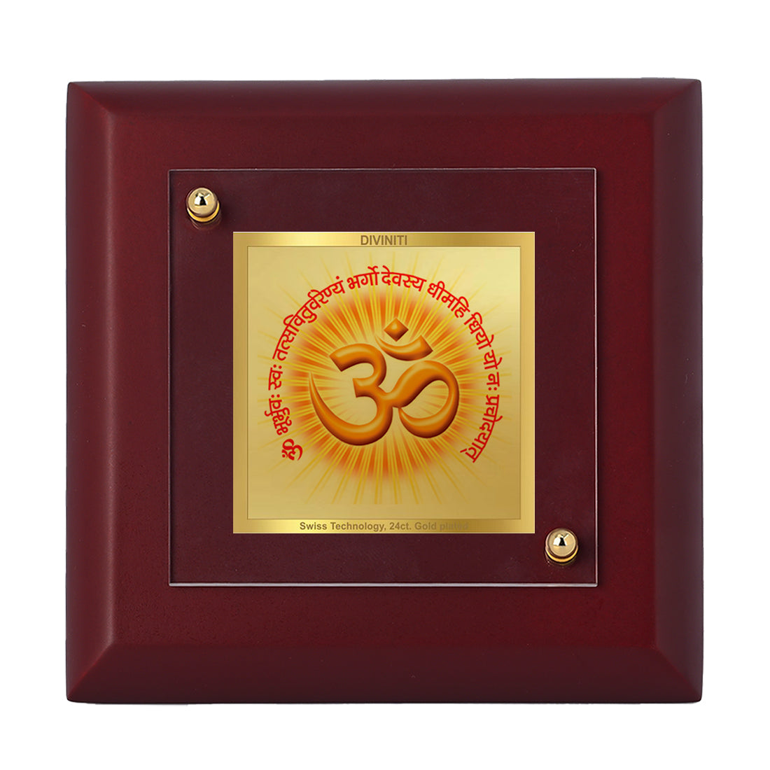 Diviniti 24K Gold Plated Om Gayatri Mantra Photo Frame for Puja Room, Home Decor, Tabletop, Gift | MDF Size 1A (9.9x9.9 CM)