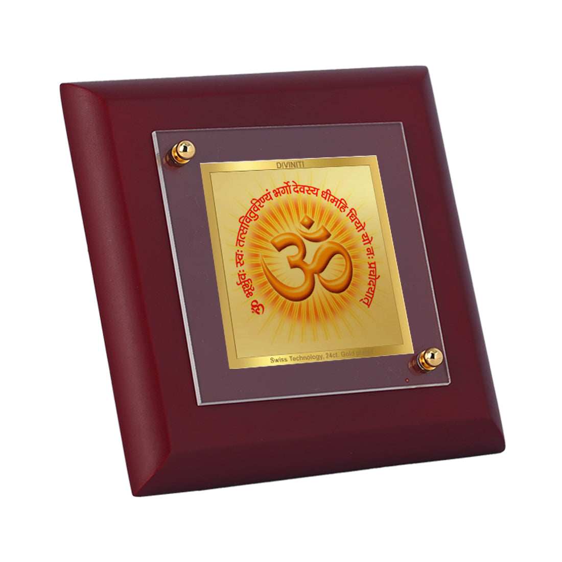 Diviniti 24K Gold Plated Om Gayatri Mantra Photo Frame for Puja Room, Home Decor, Tabletop, Gift | MDF Size 1A (9.9x9.9 CM)