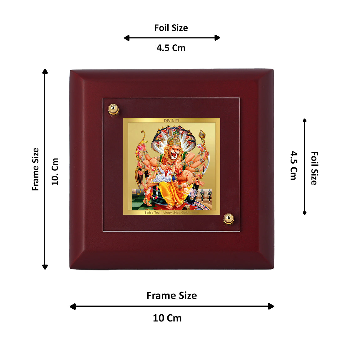 Diviniti 24K Gold Plated Lord Narsimha Photo Frame for Temple, Puja Room, Home Decor, Table Top, Gift | MDF Size 1A (9.9x9.9 CM)