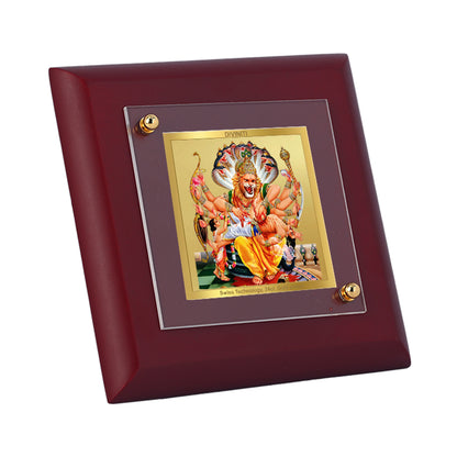 Diviniti 24K Gold Plated Lord Narsimha Photo Frame for Temple, Puja Room, Home Decor, Table Top, Gift | MDF Size 1A (9.9x9.9 CM)