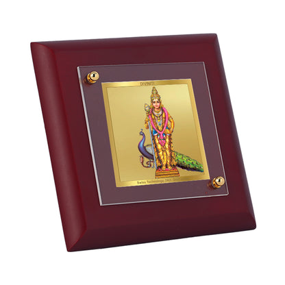 Diviniti 24K Gold Plated Lord Murugan Photo Frame for Temple, Puja Room, Home Decor, Tabletop, Gift | MDF Size 1A (9.9x9.9 CM)