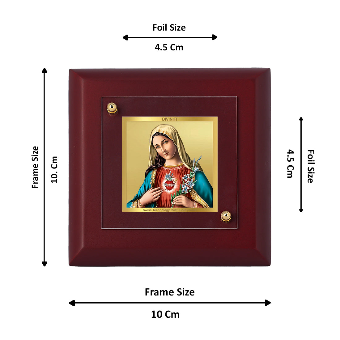 Diviniti 24K Gold Plated Mother Mary Elegant Photo Frame for Home Decor, Tabletop, Prayer, Gift | MDF Size 1A (9.9x9.9 CM)