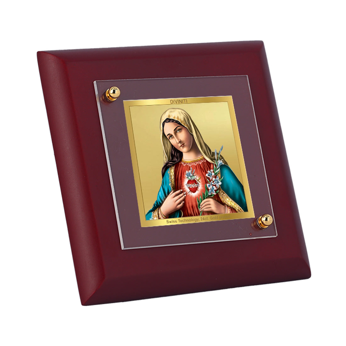 Diviniti 24K Gold Plated Mother Mary Elegant Photo Frame for Home Decor, Tabletop, Prayer, Gift | MDF Size 1A (9.9x9.9 CM)