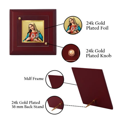 Diviniti 24K Gold Plated Mother Mary Elegant Photo Frame for Home Decor, Tabletop, Prayer, Gift | MDF Size 1A (9.9x9.9 CM)