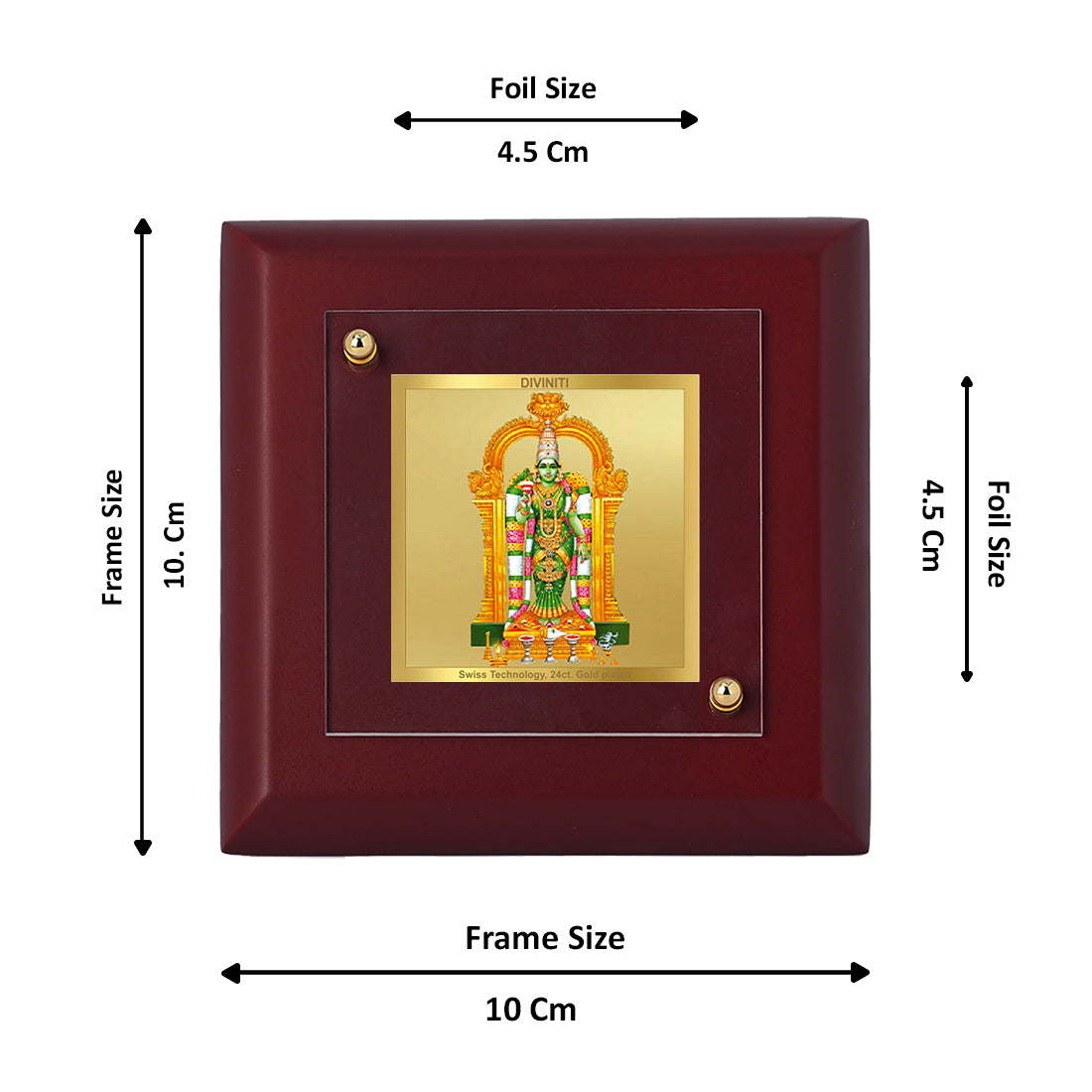 Diviniti 24K Gold Plated Meenakshi Devi Photo Frame for Home Decor, Tabletop, Puja, Gift | MDF Size 1A (9.9x9.9 CM)