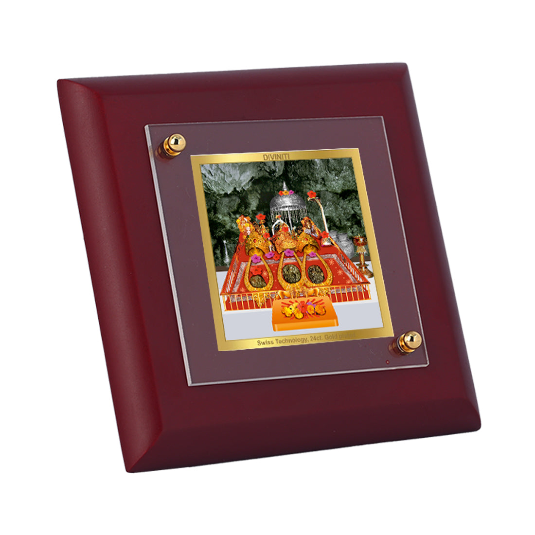 Diviniti 24K Gold Plated Mata Ka Darbar Photo Frame Divine Mother for Home Decor, Tabletop, Puja Room, Gift | MDF Size 1A (9.9x9.9 CM)