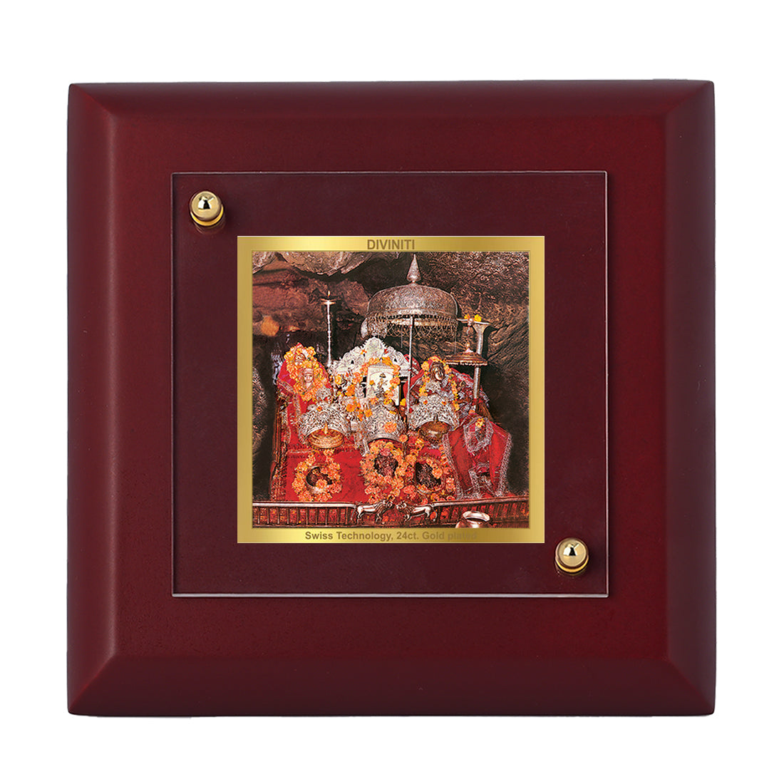 Diviniti 24K Gold Plated Mata Ka Darbar Photo Frame for Home Decor, Tabletop, Puja Room, Luxury Gift | MDF Size 1A (9.9x9.9 CM)