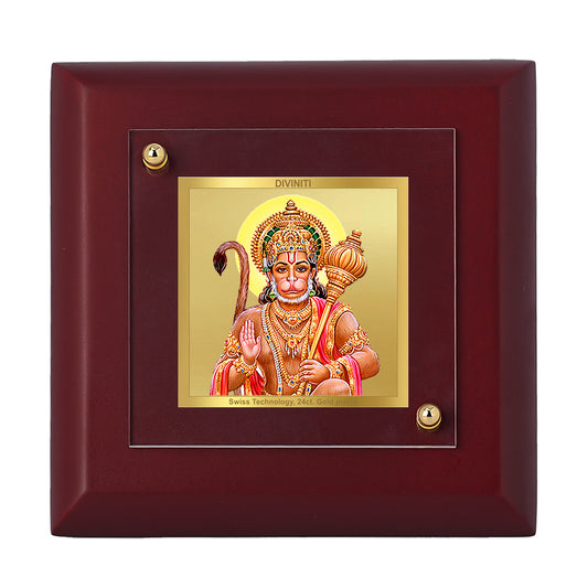 Diviniti 24K Gold Plated Hanuman Ji Photo Frame Strength, Devotion for Home Decor, Office, Tabletop, Puja, Festival Gift | MDF Size 1A (9.9x9.9 CM)