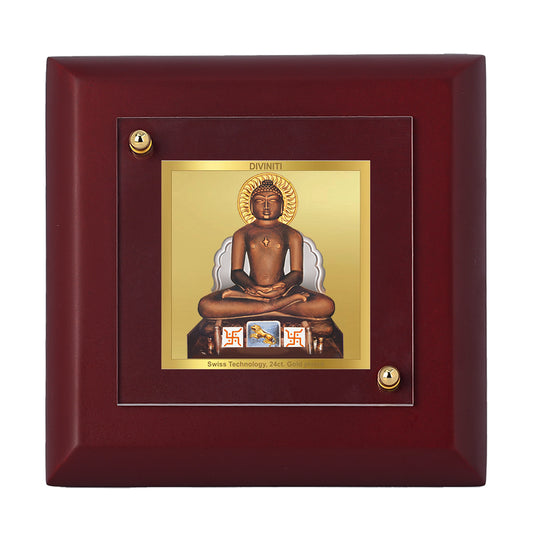 Diviniti 24K Gold Plated Mahavir Photo Frame Peace and Non-Violence for Home & Office Decor, Prayer, Gift | MDF Size 1A (9.9x9.9 CM)