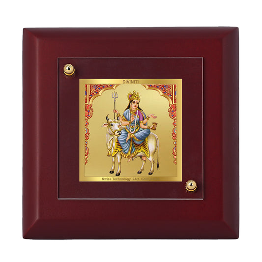 Diviniti 24K Gold Plated Mahagauri Mata Photo Frame for Home Decor, Puja Room, Festival Gift (10 x 10 CM)