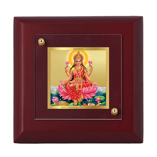 Diviniti 24K Gold Plated Goddess Laxmi Photo Frame Power, Success for Home & Office Decor, Tabletop, Luxury Gift | MDF Size 1A (9.9x9.9 CM)