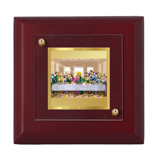 Diviniti 24K Gold Plated Last Supper Photo Frame for Home Decor Showpiece, Tabletop, Luxury Gift | MDF Size 1A (9.9x9.9 CM)