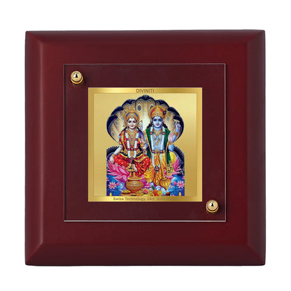 Diviniti 24K Gold Plated Vishnu Laxmi Photo Frame for Home Decor Showpiece, Tabletops, Puja Room, Gift | MDF Size 1A (9.9x9.9 CM)