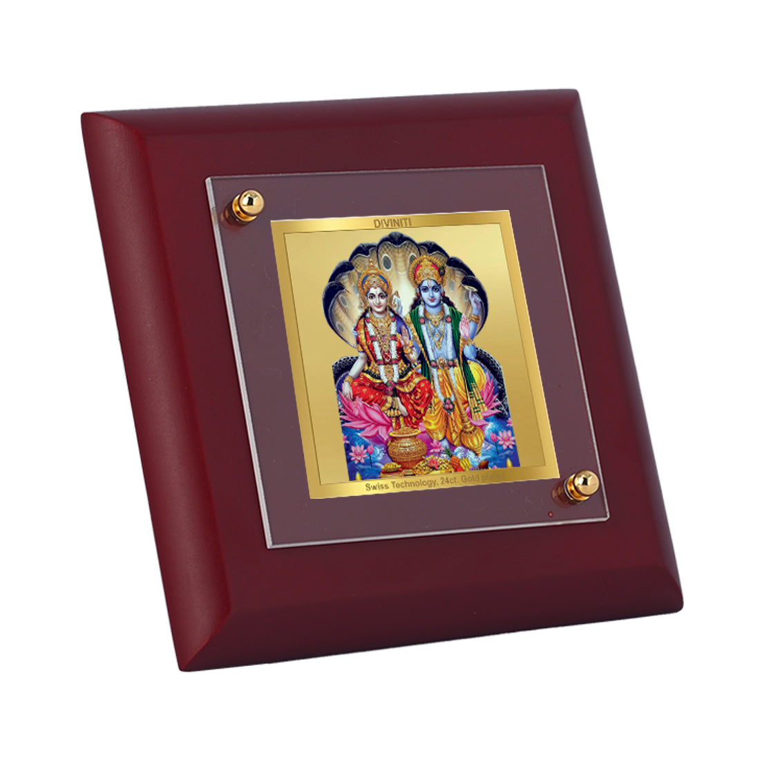 Diviniti 24K Gold Plated Vishnu Laxmi Photo Frame for Home Decor Showpiece, Tabletops, Puja Room, Gift | MDF Size 1A (9.9x9.9 CM)