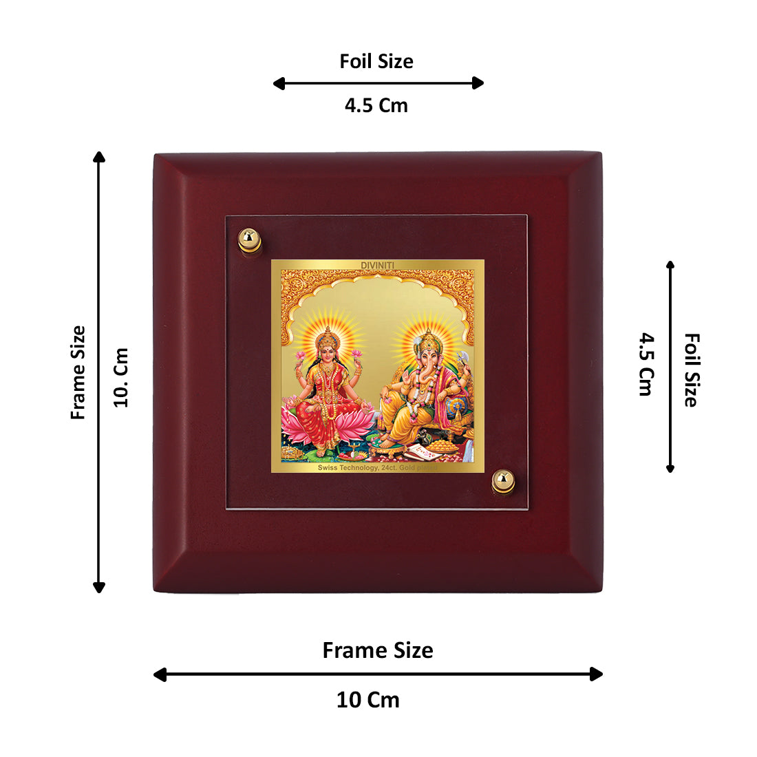 Diviniti 24K Gold Plated Lakshmi Ganesha Photo Frame Bringers of Prosperity for Home & Office Decor, Tabletop, Puja Room, Gift | MDF Size 1A (9.9x9.9 CM)