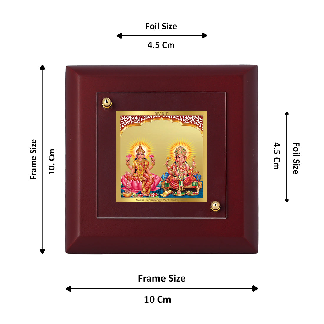 Diviniti 24K Gold Plated Lakshmi Ganesha Photo Frame for Home & Office Decor, Tabletop, Puja Room, Luxury Gift | MDF Size 1A (9.9x9.9 CM)