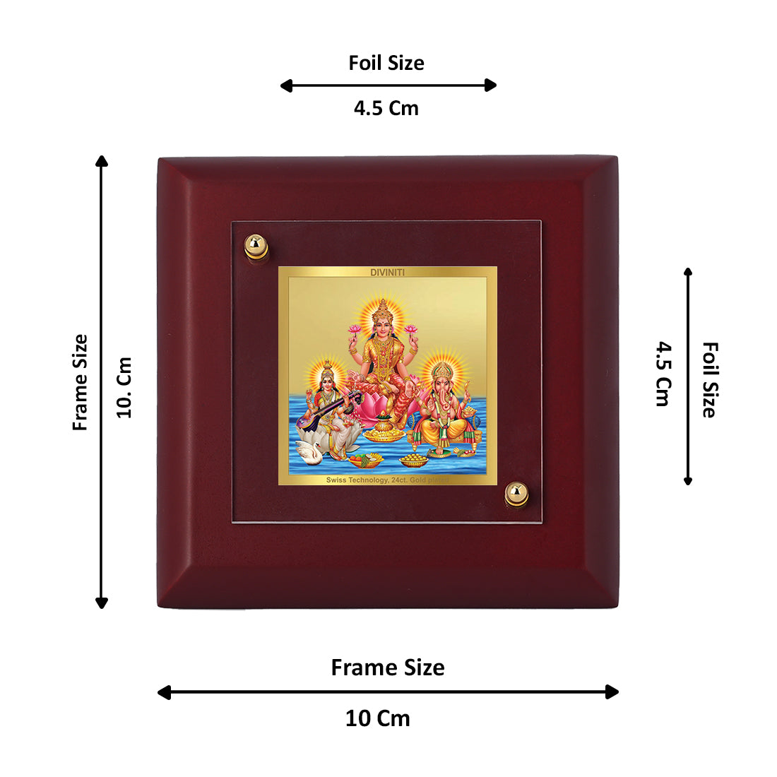 Diviniti 24K Gold Plated Lakshmi Ganesha Saraswati Photo Frame for Temple, Puja Room, Home Decor, Tabletop, Gift | MDF Size 1A (9.9x9.9 CM)