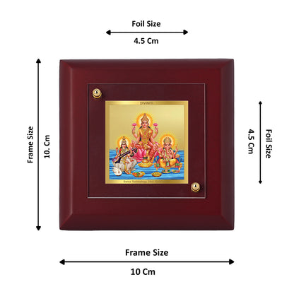 Diviniti 24K Gold Plated Lakshmi Ganesha Saraswati Photo Frame for Temple, Puja Room, Home Decor, Tabletop, Gift | MDF Size 1A (9.9x9.9 CM)