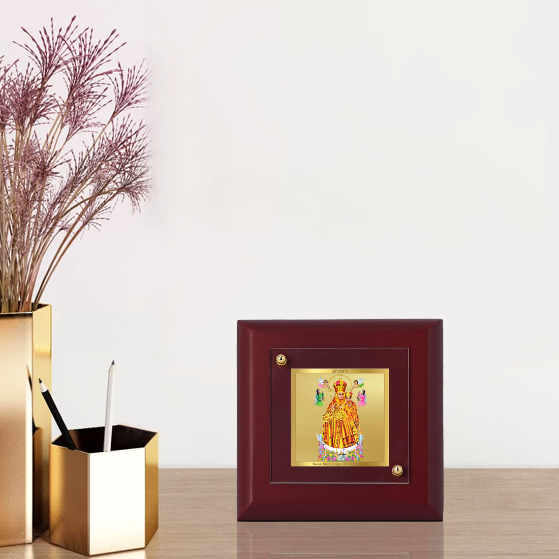 Diviniti 24K Gold Plated Lady of Health Photo Frame Healing & Blessings for Home Decor, Office, Tabletop, Gift | MDF Size 1A (9.9x9.9 CM)