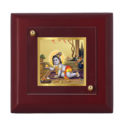 Diviniti 24K Gold Plated Laddu Gopal Photo Frame Love, Abundance for Puja Room, Home Decor, Tabletop, Gift | MDF Size 1A (9.9x9.9 CM)