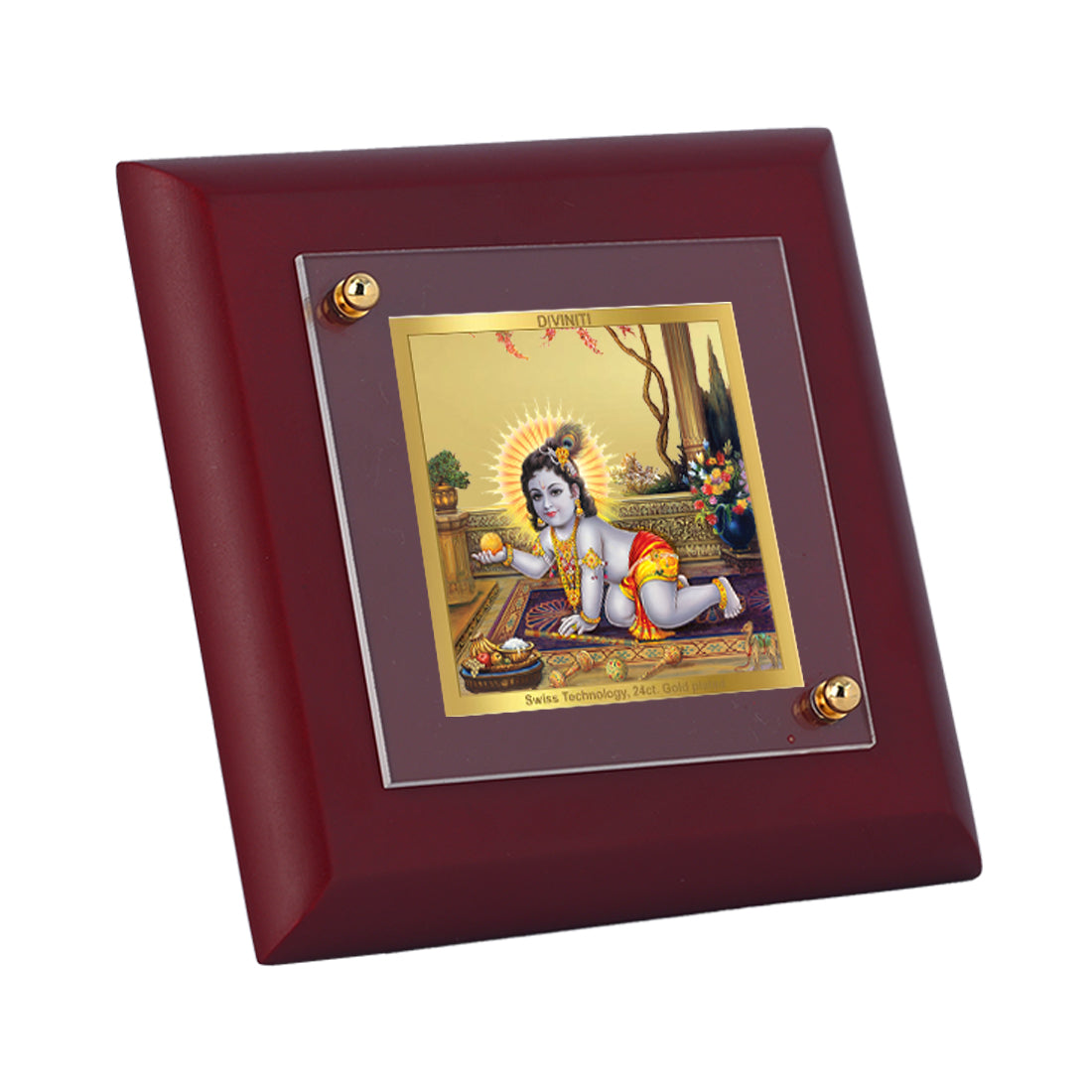 Diviniti 24K Gold Plated Laddu Gopal Photo Frame Love, Abundance for Puja Room, Home Decor, Tabletop, Gift | MDF Size 1A (9.9x9.9 CM)