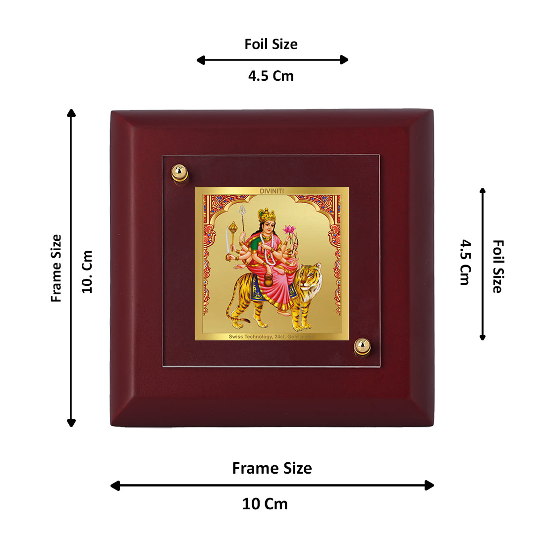 Diviniti 24K Gold Plated Kushmanda Mata Photo Frame For Home Decor, Table Top, Puja, Festival Gift (10 x 10 CM)