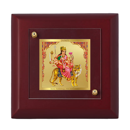 Diviniti 24K Gold Plated Kushmanda Mata Photo Frame For Home Decor, Table Top, Puja, Festival Gift (10 x 10 CM)