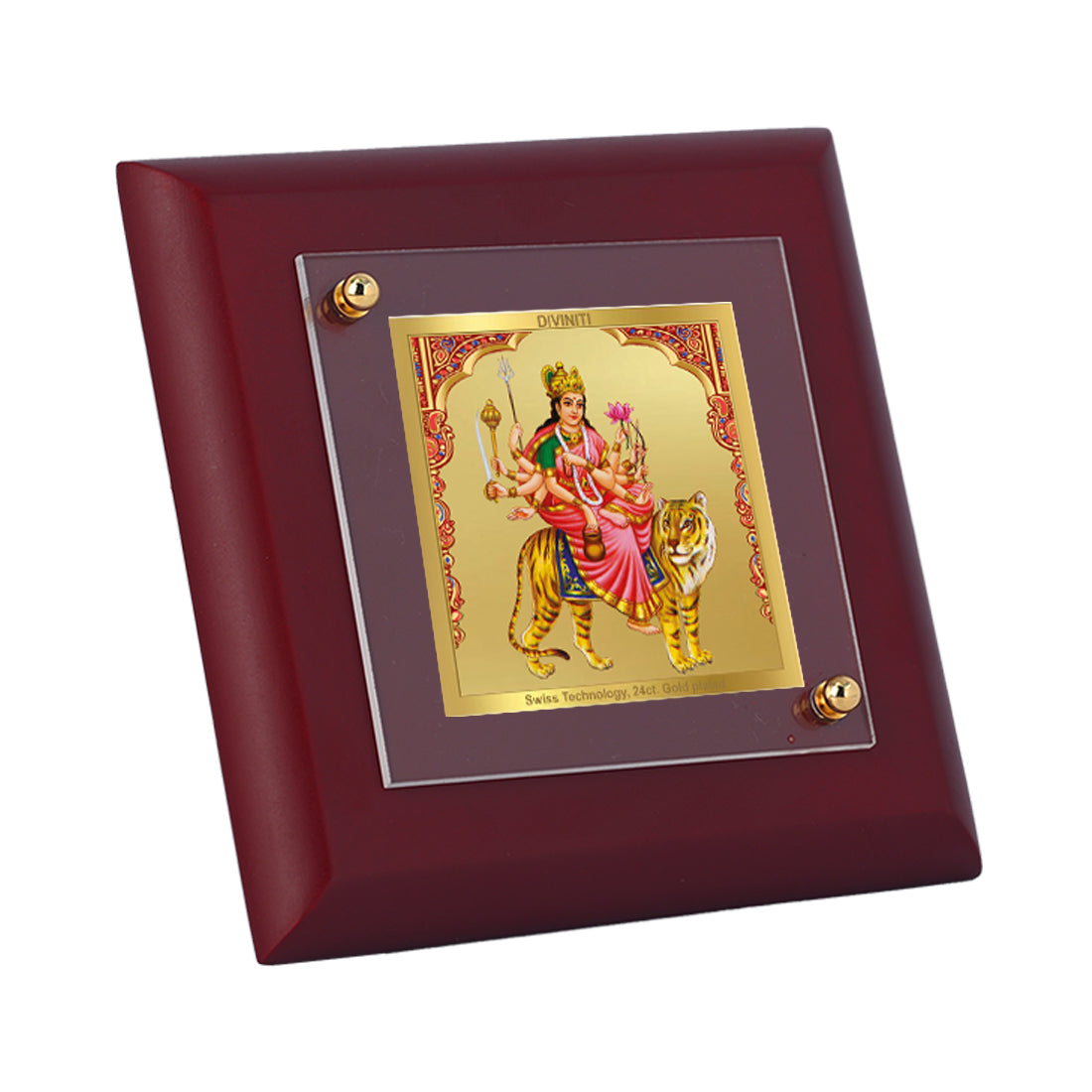 Diviniti 24K Gold Plated Kushmanda Mata Photo Frame For Home Decor, Table Top, Puja, Festival Gift (10 x 10 CM)