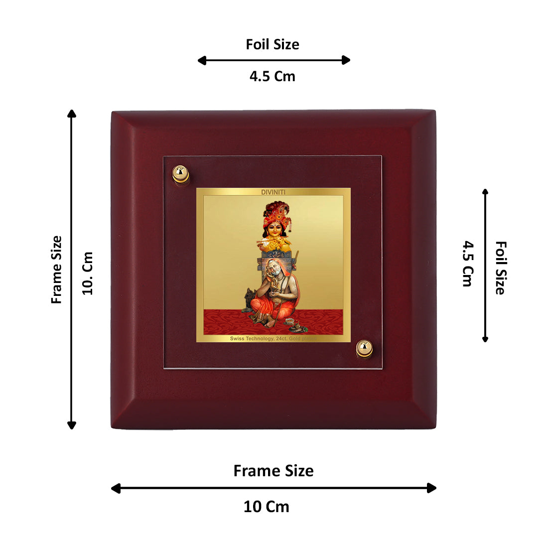 Diviniti 24K Gold Plated Krishna Raghvendra Photo Frame for Home Decor, Table Tops & Luxury Gift | MDF Size 1A (9.9x9.9 CM)