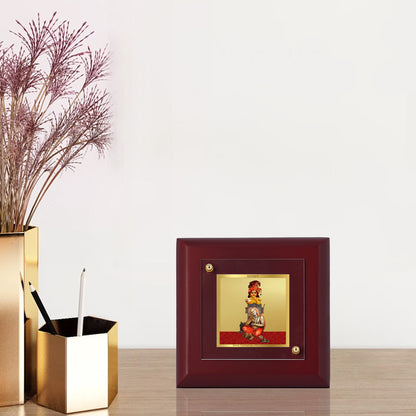 Diviniti 24K Gold Plated Krishna Raghvendra Photo Frame for Home Decor, Table Tops & Luxury Gift | MDF Size 1A (9.9x9.9 CM)