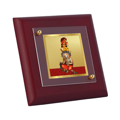 Diviniti 24K Gold Plated Krishna Raghvendra Photo Frame for Home Decor, Table Tops & Luxury Gift | MDF Size 1A (9.9x9.9 CM)