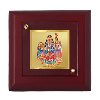 Diviniti 24K Gold Plated Khodiyar Mata Photo Frame for Home Decor, Table Tops, Puja Room, Gift | MDF Size 1A (9.9x9.9 CM)