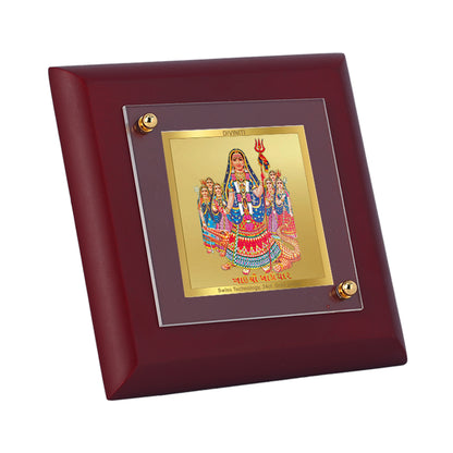 Diviniti 24K Gold Plated Khodiyar Mata Photo Frame for Home Decor, Table Tops, Puja Room, Gift | MDF Size 1A (9.9x9.9 CM)