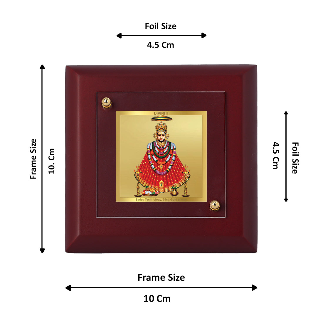 Diviniti 24K Gold Plated Khatu Shyam Ji Photo Frame for Home & Office Decor, Tabletop, Puja Room, Workshop, Luxury Gift | MDF Size 1A (9.9x9.9 CM)