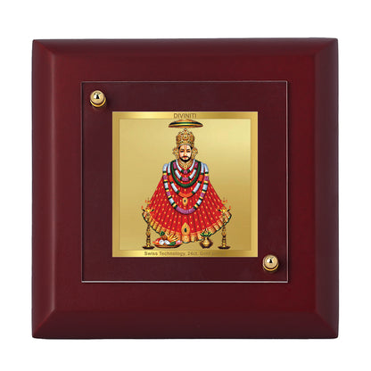 Diviniti 24K Gold Plated Khatu Shyam Ji Photo Frame for Home & Office Decor, Tabletop, Puja Room, Workshop, Luxury Gift | MDF Size 1A (9.9x9.9 CM)