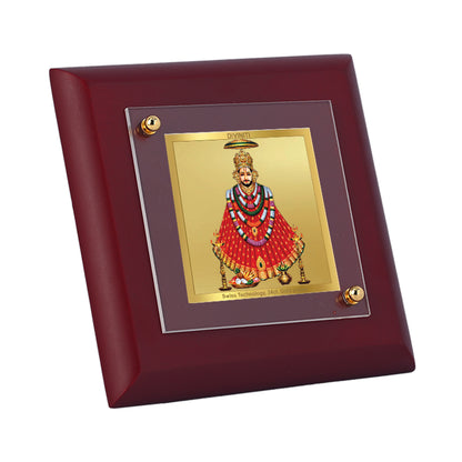 Diviniti 24K Gold Plated Khatu Shyam Ji Photo Frame for Home & Office Decor, Tabletop, Puja Room, Workshop, Luxury Gift | MDF Size 1A (9.9x9.9 CM)