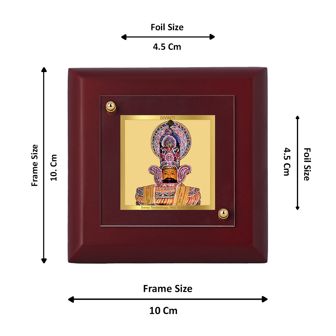 Diviniti 24K Gold Plated Khatu Shyam Photo Frame Strength, Prosperity for Home Decor Showpiece, Tabletop, Puja Room, Luxury Gift | MDF Size 1A (9.9x9.9 CM)