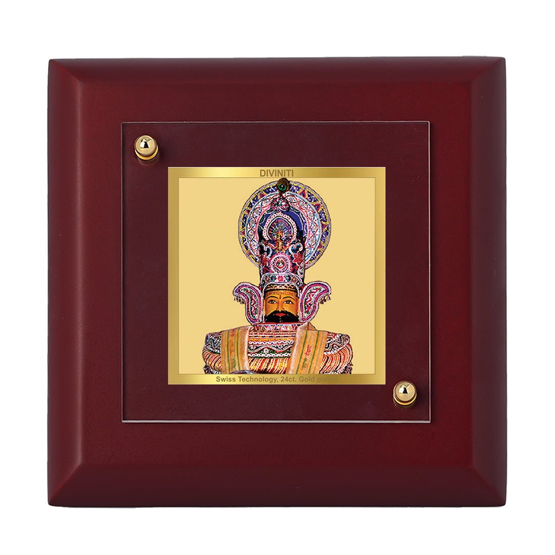 Diviniti 24K Gold Plated Khatu Shyam Photo Frame Strength, Prosperity for Home Decor Showpiece, Tabletop, Puja Room, Luxury Gift | MDF Size 1A (9.9x9.9 CM)