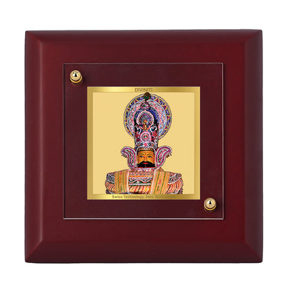 Diviniti 24K Gold Plated Khatu Shyam Photo Frame Strength, Prosperity for Home Decor Showpiece, Tabletop, Puja Room, Luxury Gift | MDF Size 1A (9.9x9.9 CM)