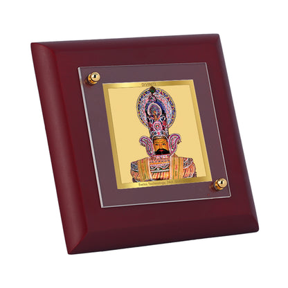 Diviniti 24K Gold Plated Khatu Shyam Photo Frame Strength, Prosperity for Home Decor Showpiece, Tabletop, Puja Room, Luxury Gift | MDF Size 1A (9.9x9.9 CM)