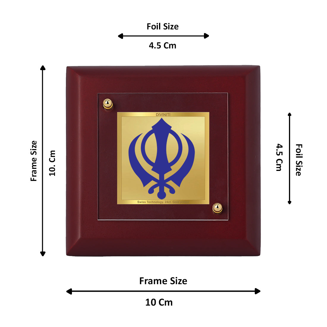 Diviniti 24K Gold Plated Khanda Sahib Photo Frame Strength and Unity in Sikhism for Home Decor, Tabletop, Gift | MDF Size 1A (9.9x9.9 CM)